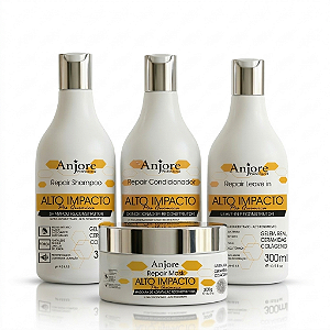 Kit Alto Impacto Pós Progressiva e Química Anjore Shampoo Condicionador Máscara Leavein Geleia Real