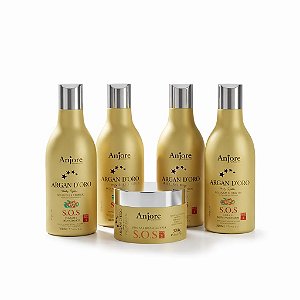 Kit Cauterização Reconstrução Total Dos Fios SOS Argan D'oro Anjore 300ml com Óleo de Argan e Ojon