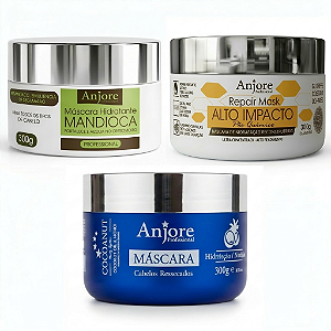 Kit Cronograma Capilar Anjore 300gr Hidratação Mandioca Reconstrução Impacto Nutrição Coco