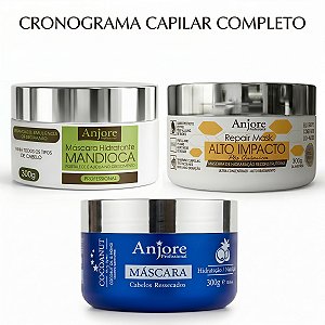 Kit Cronograma Capilar Anjore 300gr Hidratação Mandioca Reconstrução Impacto Nutrição Coco