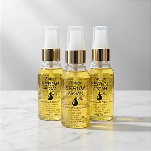 Kit 3 Óleo De Argan Serum Oil Ouro Marroquino Reparação Anti Frizz Pontas Duplas 45ml Anjore