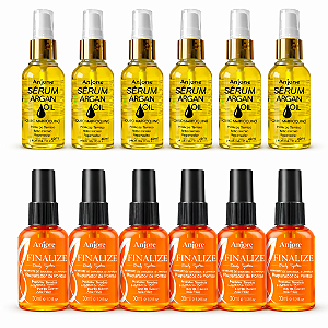 Kit Atacado Revenda 6 Óleo De Argan Serum Oil 45ml e 6 Óleo Reparador de Pontas Finalize 30ml Anjore
