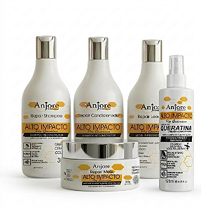 Kit Alto Impacto Cabelos Ressecados e Danificados Anjore com Queratina Líquida Ácido Hialurônico