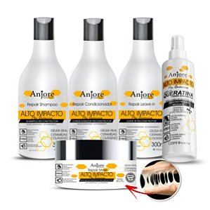 Kit Alto Impacto Cabelos Ressecados e Danificados Anjore com Queratina Líquida Ácido Hialurônico