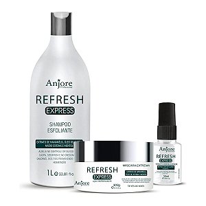 Kit Refresh Esfoliante Capilar Crescimento Queda Caspa Shampoo 1lt Máscara 300gr Tônico 30ml Anjore