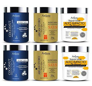 Kit Atacado 6 Máscara 1kg Teia Argan Coco Cronograma Capilar Anjore