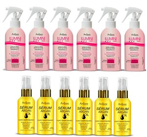 Kit Atacado 6 Leavein Vitaminico Ilumini Hair e 6 Óleo de Argan Serum 45ml Anjore