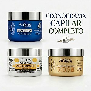 Kit Máscara Cronograma Capilar Tratamento Profissional Completo 300gr Anjore Hidratação Nutrição Reconstrução