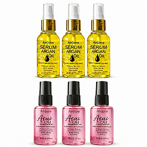 Kit Atacado 3 Óleo de Açaí 30ml 3 Óleo de Argan 45ml Anjore