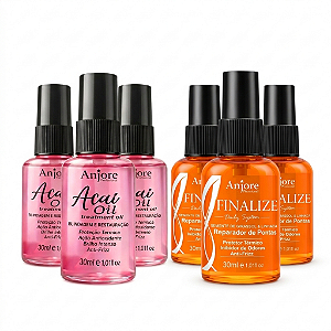 Kit Atacado Revenda Finalizador 3 Óleo de Açaí 30ml 3 Reparador de Pontas Duplas Finalize 30m Anjore
