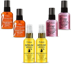 Combo Finalizadores Atacado Revenda Anjore 2 Óleo de Argan 45ml 2 Óleo de Açaí 30ml 2 Reparador 30ml
