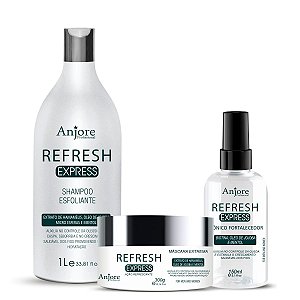 Kit Refresh Esfoliante Capilar Crescimento Queda Caspa Shampoo 1lt Máscara 300gr Tônico 150ml Anjore