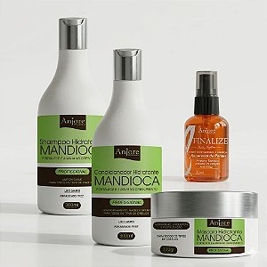 Kit Capilar Profissional Mandioca Crescimento e Reparador de Pontas com Óleo de Girassol e Linhaça Anjore