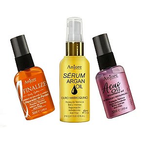 Kit Óleos Poderosos Trilogia Anjore Terapia Capilar 3 Passos Nutrição Reparação e Blindagem dos Fios