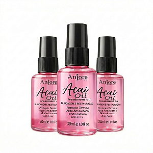 Kit 3 Óleo De Açaí Blindagem e Restauração 30ml Anjore Selador Reparador de Pontas e Anti Frizz