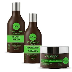 Kit Pistache Therapy Shampoo Condicionador Máscara Efeito Teia Anjore Tratamento Multibenefícios