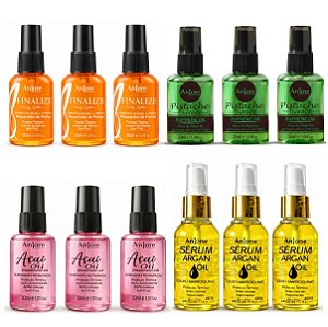 Kit Atacado 3 Óleo Pistache 30ml 3 Óleo Açaí 30ml 3 Óleo Argan 45ml 3 Reparador 30ml Anjore Revenda
