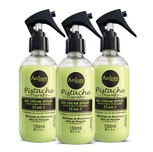 Kit 3 BB Cream Spray Capilar Leavein Multifuncional 15em1 Pistache Therapy 150ml Anjore