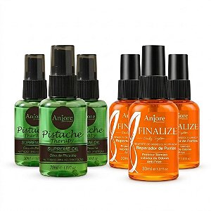 Kit Atacado Reparador de Pontas Anti Frizz 3 Óleo Pistache 30ml e 3 Reparador 30ml Anjore Revenda