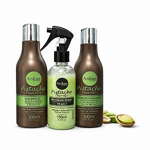 Kit Tratamento Capilar AntiFrizz Brilho Shampoo Condicionador BB Cream 15em1 Pistache Therapy Anjore