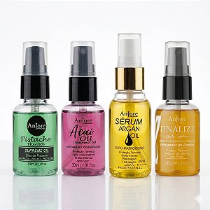 Kit Óleos Capilares Anjore Açaí Argan Pistache Finalize Brilho Intenso AntiFrizz Reparação Nutrição Proteção Térmica