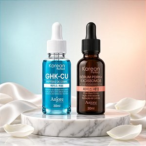 Kit Skincare Rejuvenescimento Facial Serum PDRN + GHK-Cu Peptídeo Cobre Anjore Linhas Firmeza e Colágeno