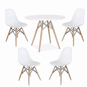 Kit Mesa Eiffel 80 cm + 4 Cadeiras Eiffel Brancas