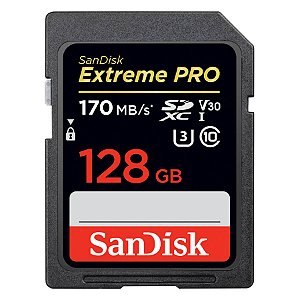 Cartão de Memória Sandisk SDXC 128GB Extreme Pro UHS-I V30 170mb/s