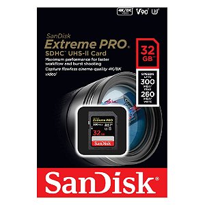 Cartão de Memória Sandisk SDHC 32GB Extreme Pro UHS-II V90 300mb/s