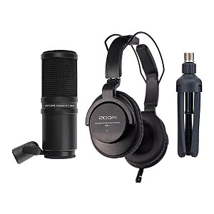 Kit Podcast Zoom ZDM-1PMP Microfone Fone e Mini Tripé