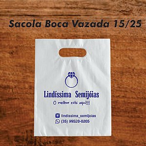 250 Sacola boca vazada branca personalizada 15/25