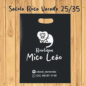 500 sacolas plásticas boca vazada personalizada 25/35