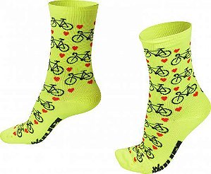 MEIA HUPI - LOVE BIKE AMARELO NEON