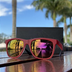 OCULOS DE SOL HUPI LUPPA VERMELHO E PRETO LENTE VERMELHO ESPELHADO