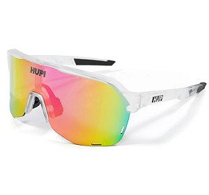 Óculos Esportivo Hupi Huez Cristal e Preto Fosco Lente Rosa Espelhada