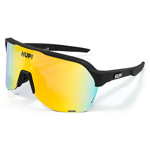 Óculos Esportivo Hupi Huez Preto Fosco Lente Dourada Espelhada