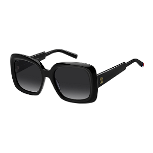 Óculos de Sol Feminino Tommy Hilfiger TH 2208/S Preto Brilho Lente Degradê