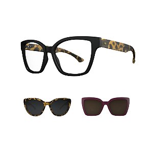 Armação Feminina Clip On HB 0403 Black Shine Havana Matte