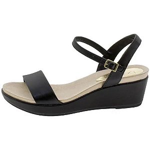 Sandália Feminina Salto Baixo  ANABELA Preta OUTLET CARNAVAL