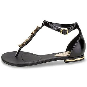 Sandália Feminina Rasteira Verniz/PretoOUTLET CARNAVAL