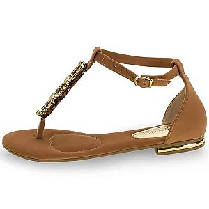 Sandália Feminina Rasteira Camel/Verniz OUTLET CARNAVAL