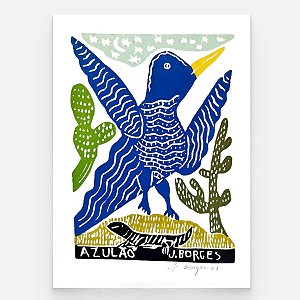 Xilogravura Azulão M - assinada por J. Borges - PE (Última Peça)