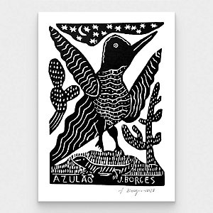 Xilogravura Azulão M - assinada por J. Borges - PE (Última Peça)