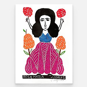 Xilogravura Rosa Maria G - assinada por J. Borges - PE (Raridade)