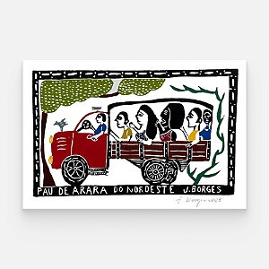 Xilogravura Pau de Arara do Nordeste G 2023 - assinada por J. Borges - PE (Raridade)
