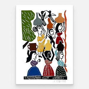 Xilogravura Carregando Água G 2023 - assinada por J. Borges - PE (Garimpo Especial)