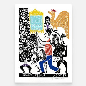 Xilogravura Carnaval de Rua G - assinada por J. Borges - PE (Última Peça)