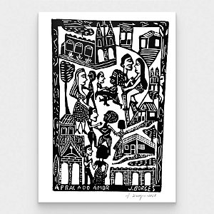 Xilogravura A Praça do Amor G - assinada por J. Borges - PE (Última Peça)