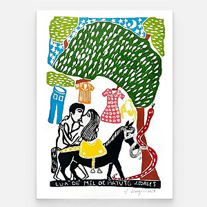 Xilogravura Lua de mel de matuto G - assinada por J. Borges - PE (Última Peça)