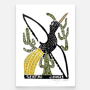 Xilogravura Sertão M - assinada por J. Borges - PE (Última Peça)